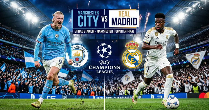 欧冠曼城对阵皇马比赛视觉海报与球星展示