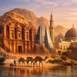 中东城市地标与现代建筑展示区域旅行环境变化