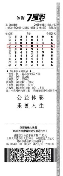 体彩7星彩中奖彩票票面与开奖号码展示