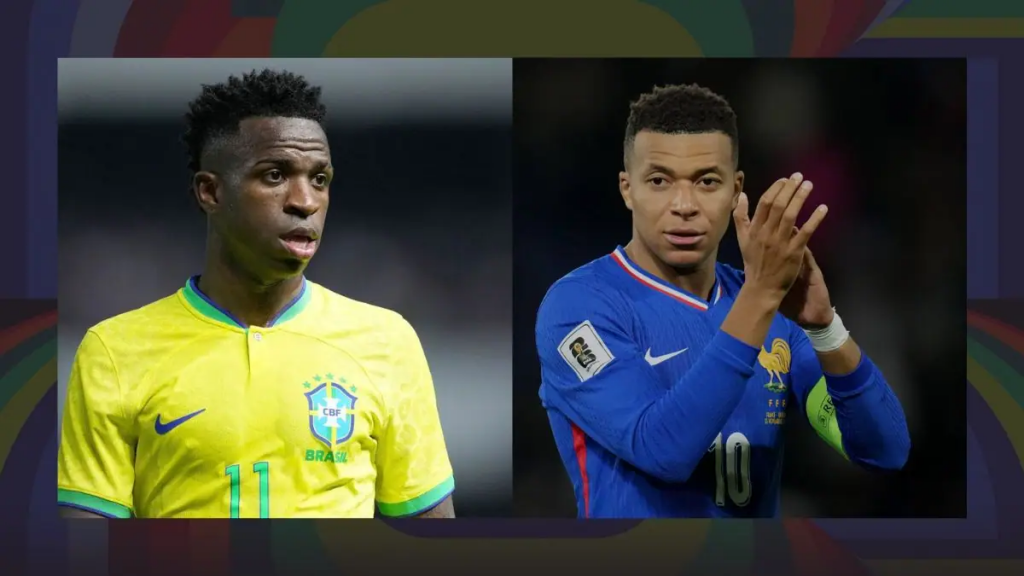 维尼修斯与姆巴佩国家队核心对比画面