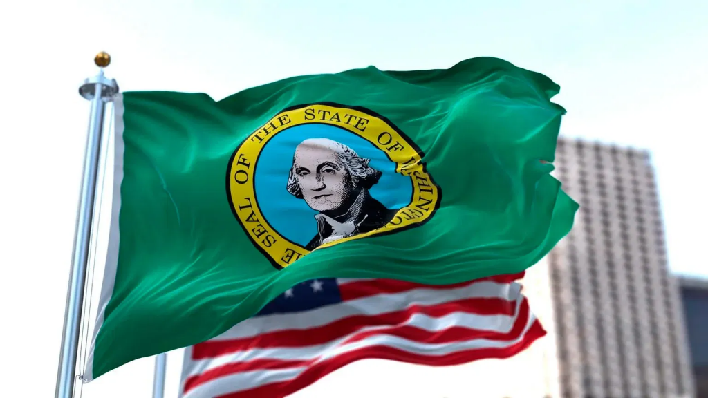 华盛顿州旗帜与美国国旗背景象征监管争议