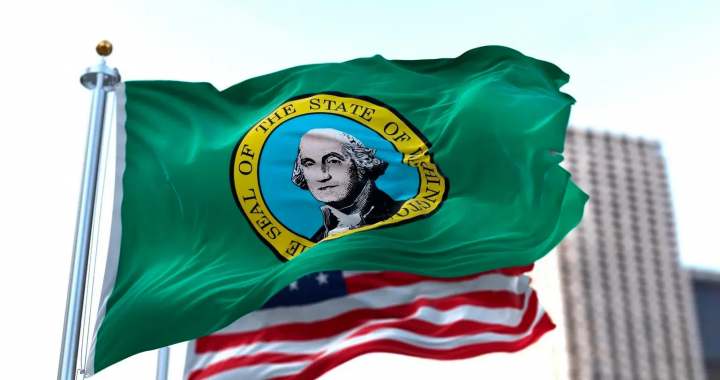 华盛顿州旗帜与美国国旗背景象征监管争议