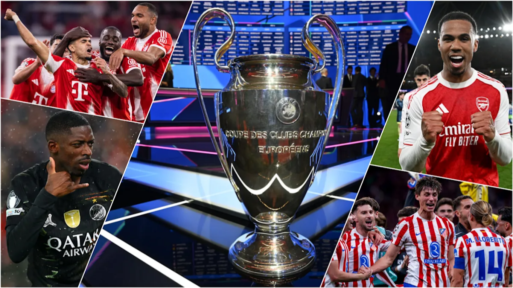 欧冠奖杯与四强球队合成海报