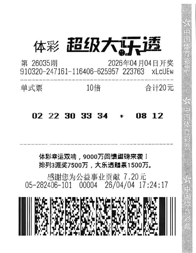 大乐透26035期6715万元中奖彩票票面照片