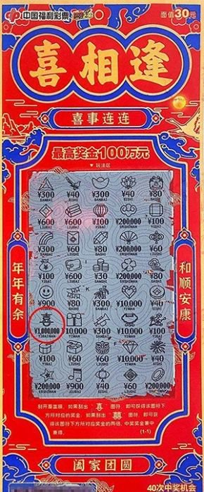 福彩喜相逢刮刮乐100万元票面图