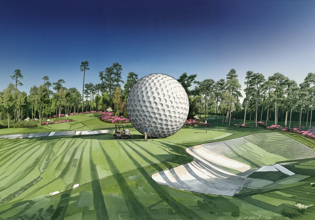 高尔夫球场巨型高尔夫球创意插画配图