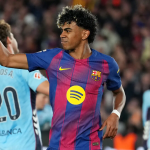 亚马尔进球后庆祝巴萨领先