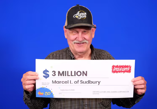 马塞尔领取2025年300万加元刮刮乐奖金