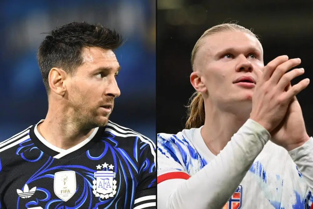 梅西与哈兰德对比呈现FIFA排名头部竞争画面