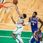 塔图姆上篮冲击76人防线瞬间