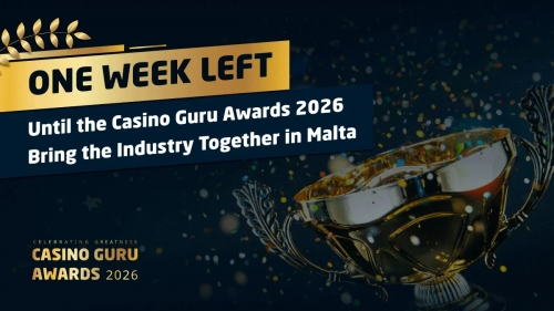 2026年度Casino Guru大奖倒计时宣传图，展示马耳他颁奖典礼与在线博彩行业荣誉活动主题