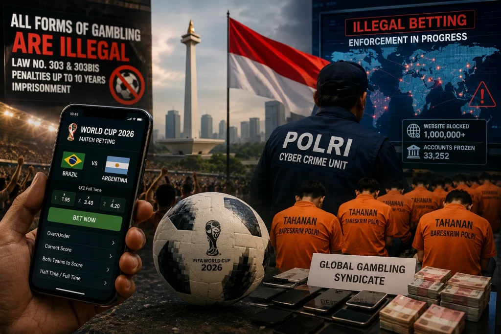 FIFA足球场中央展示Football Unites the World标语，印尼警方预警世界杯期间非法网络赌博升温