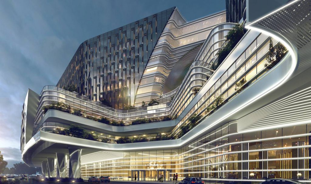Westside Resort项目现代化建筑外观效果图，展现马尼拉娱乐城综合度假村开发计划