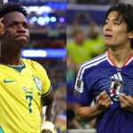 维尼修斯与日本球员同框的巴西对日本赛前海报