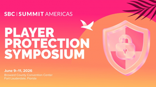 SBC美洲峰会玩家保护研讨会宣传图，画面显示Player Protection Symposium与盾牌锁头图案，强调负责任博彩和玩家安全主题