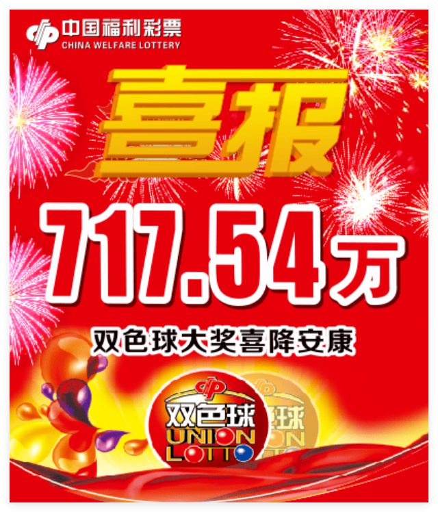 中国福利彩票双色球喜报海报展示717.54万元中奖金额