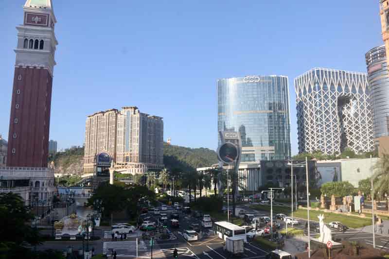 澳门路氹金光大道周边酒店与赌场建筑群街景